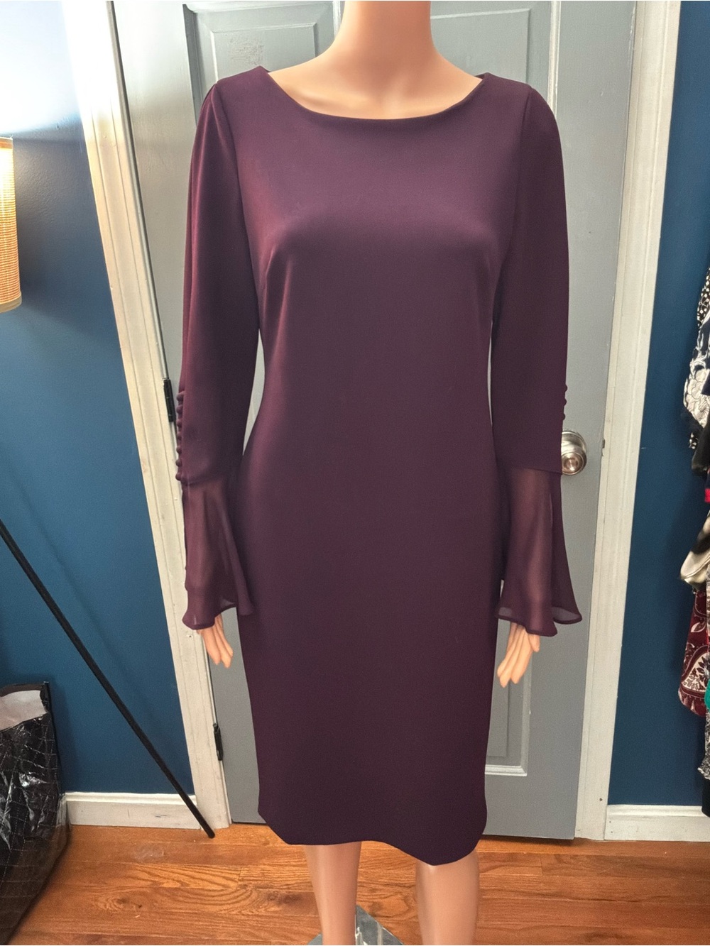 Calvin Klein Plum Long-Sleeve Midi Dress